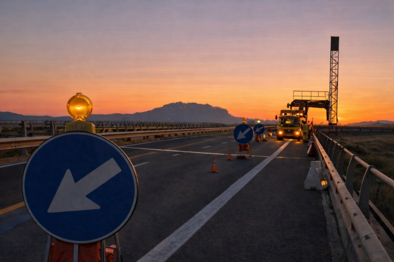 cantiere al tramonto